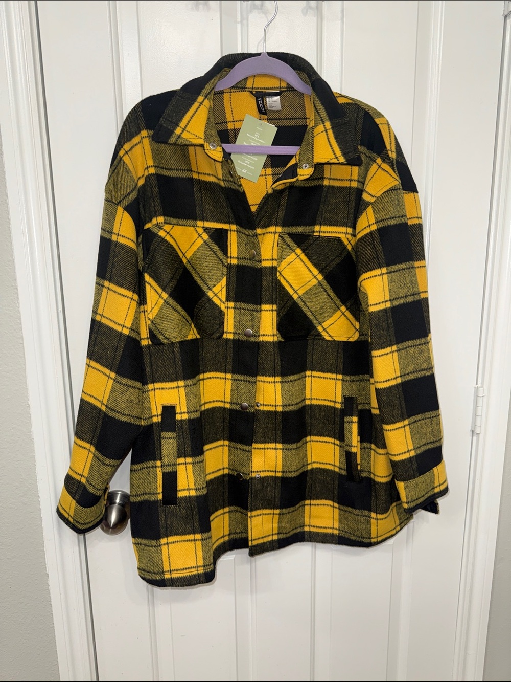 H&M Yellow and Black Plaid Button-Up Jacket